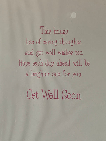 Sending Special Get Well Wishes Get Well Soon Card Teddy/Big Pink Flower/Gold Words Glitter/Foil Detail(PH44826E)