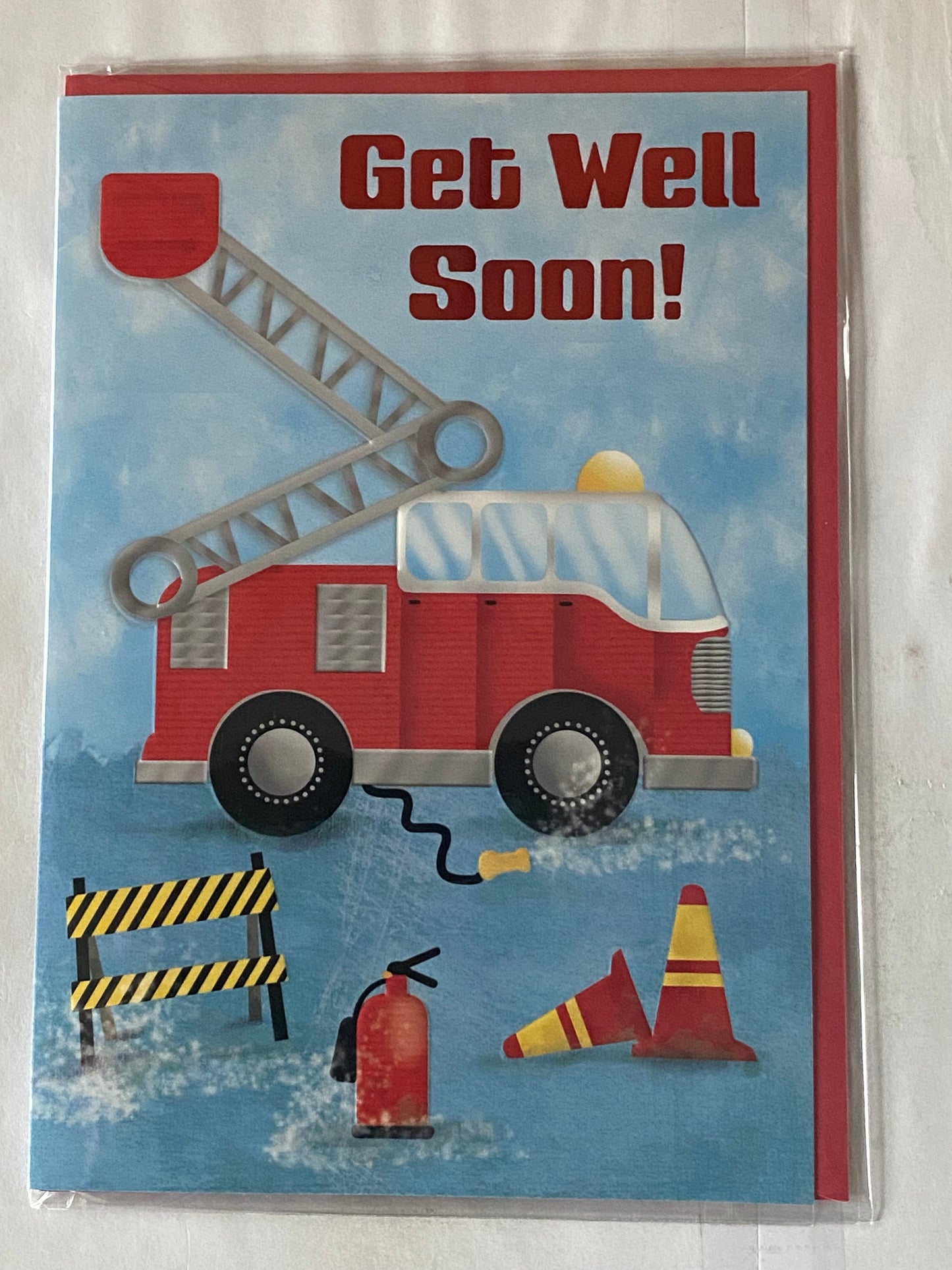 Boys Get Well Soon Card Fire Engine Foil Detail(PH39982E)