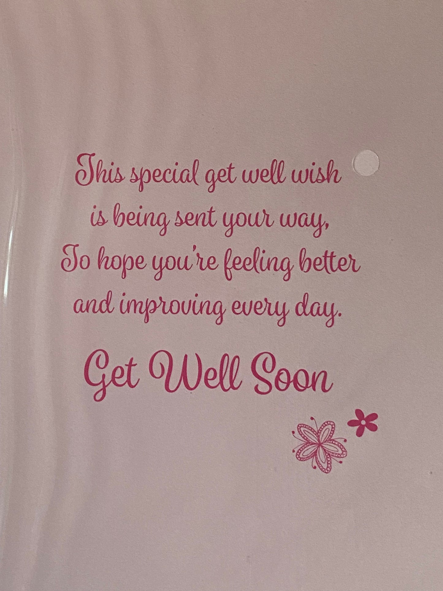 Sending Get Well Wishes Get Well Soon Card Pink-Grey Teddy/Pink Flowers Glitter/Foil Detail(PH45850E)