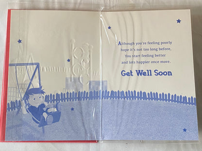 Boys Hope You Soon Feel Better Get Well Soon Card Cute Boy On Swing Foil Detail(PH41065A)