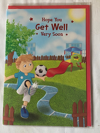 Boys Hope You Get Well Very Soon Get Well Soon Card Cute Boy Playing Football Foil Detail(PH41065E)