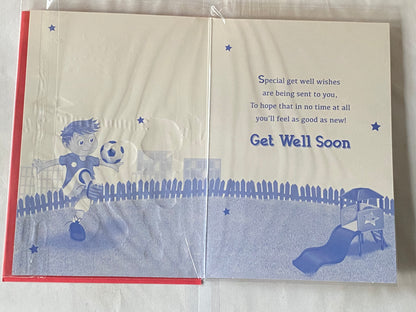 Boys Hope You Get Well Very Soon Get Well Soon Card Cute Boy Playing Football Foil Detail(PH41065E)