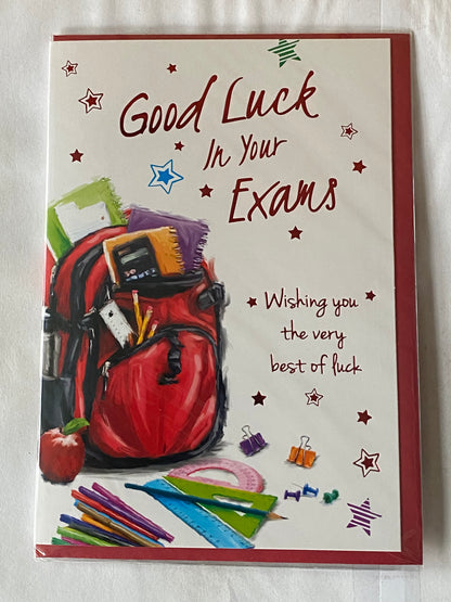 Good Luck In Your Exams Card Exam Red Rucksack/Calculator/Words Foil Detail(PH44468A)