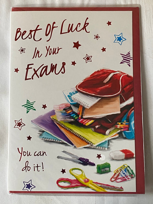 Best Of Luck In Your Exams Good Luck Card Exam Red Bag/Books/Words Foil Detail(PH44468E)