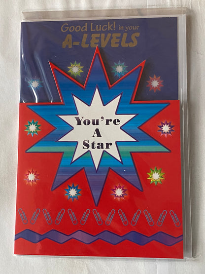 Good Luck! In Your A-Levels You're A Star Card A Level Exams Exam Blue/Red-Big Star Foil Detail(PH31189E)