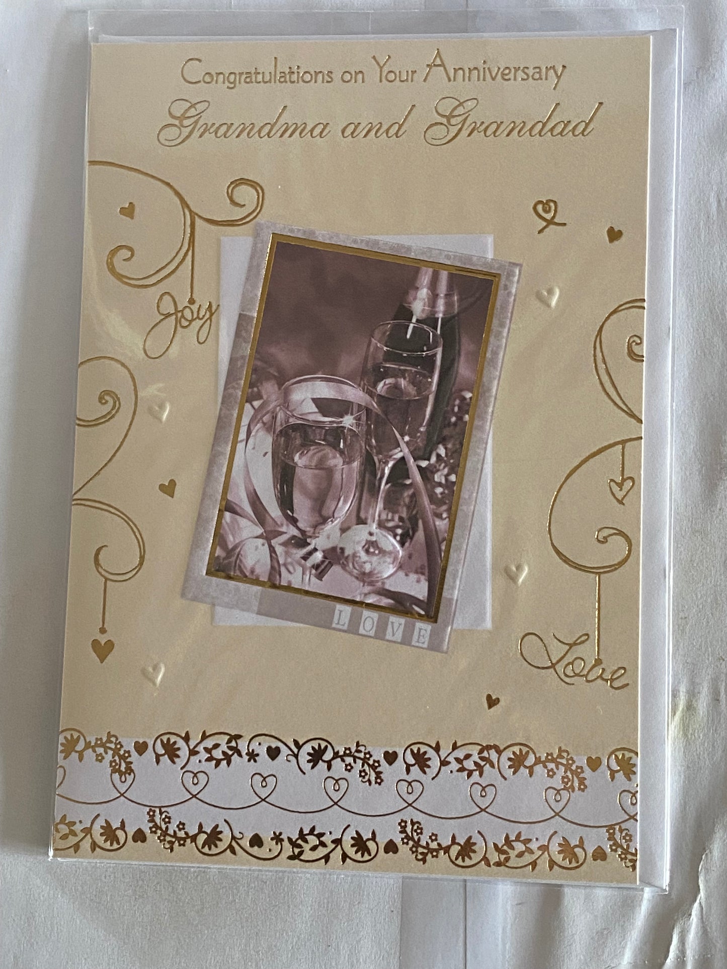 Congratulations On Your Anniversary Grandma And & Grandad Wedding Anniversary Card Cream/Gold-Champagne/Flutes Foil Detail(KI32842)
