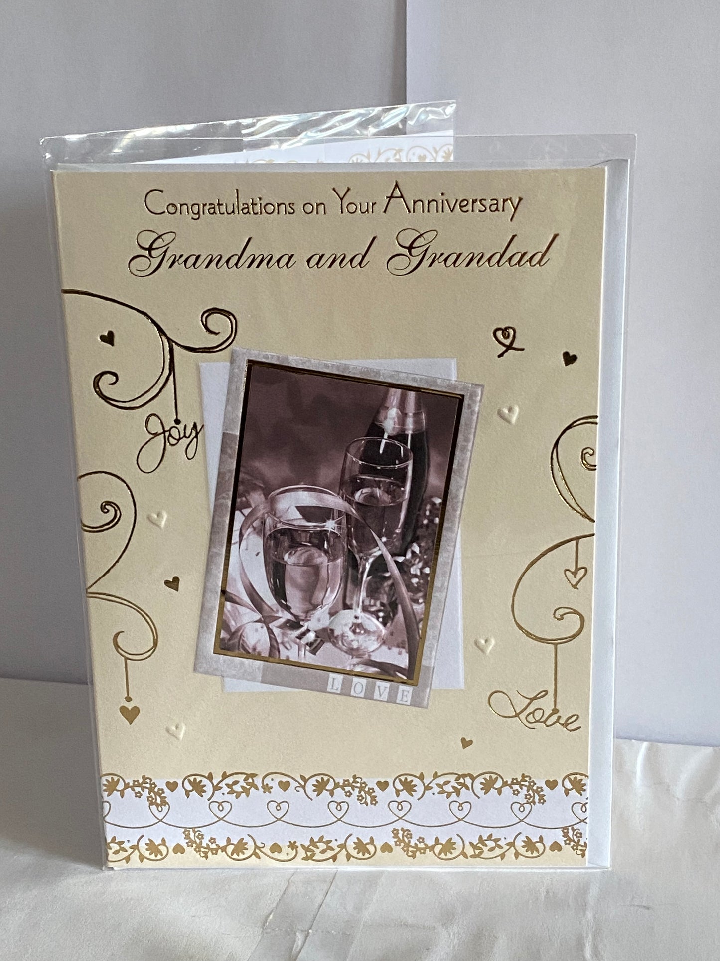 Congratulations On Your Anniversary Grandma And & Grandad Wedding Anniversary Card Cream/Gold-Champagne/Flutes Foil Detail(KI32842)