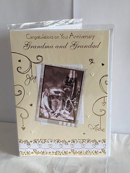 Congratulations On Your Anniversary Grandma And & Grandad Wedding Anniversary Card Cream/Gold-Champagne/Flutes Foil Detail(KI32842)