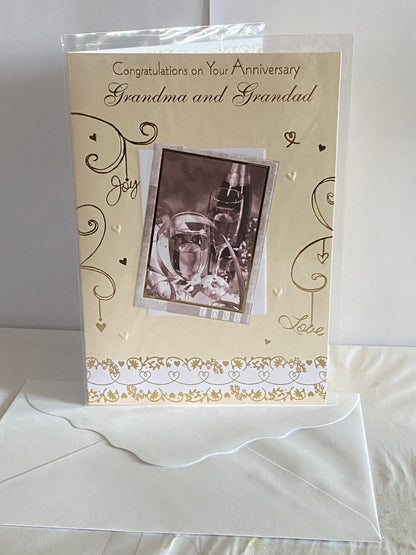 Congratulations On Your Anniversary Grandma And & Grandad Wedding Anniversary Card Cream/Gold-Champagne/Flutes Foil Detail(KI32842)