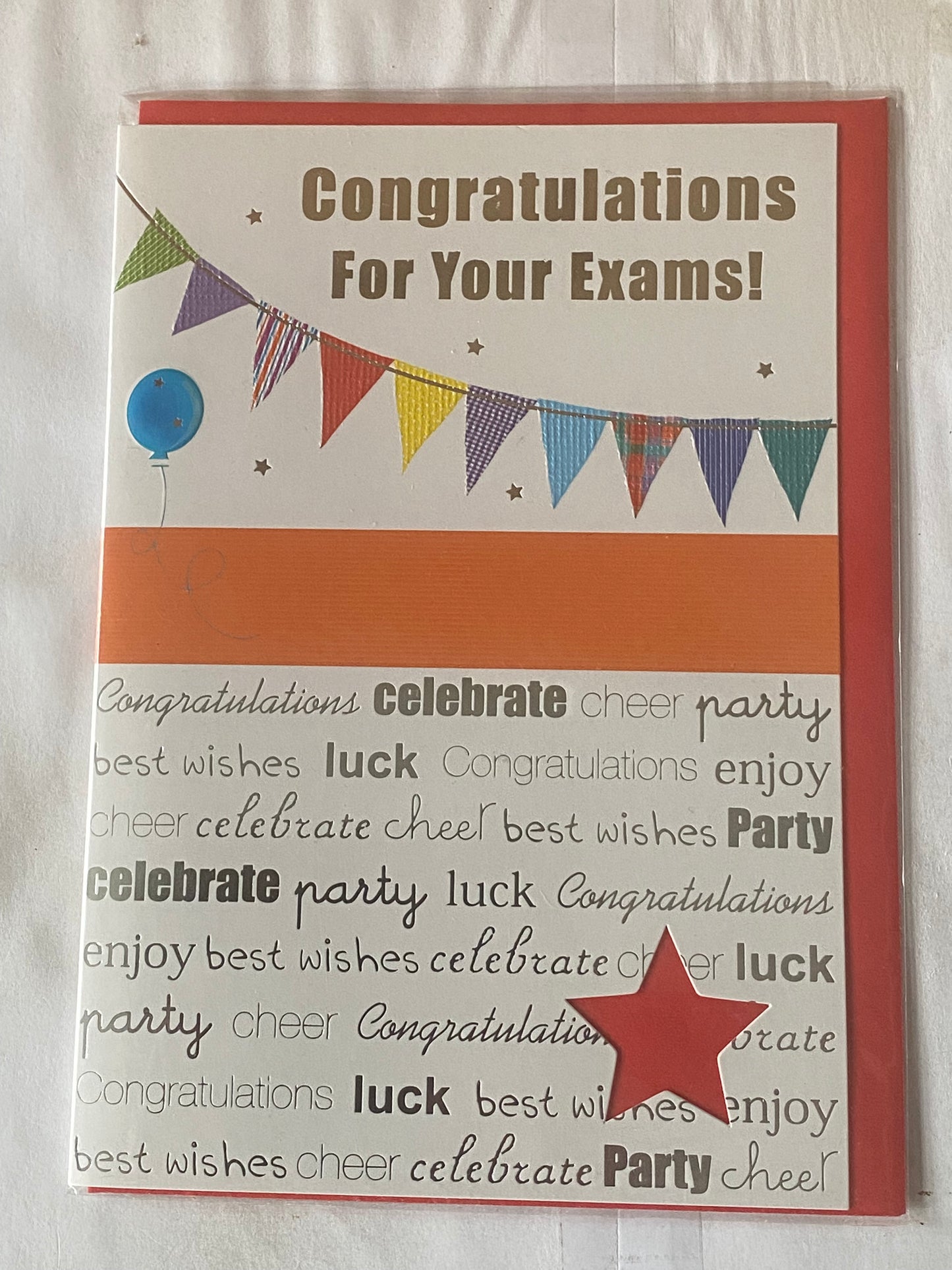 Congratulations For Your Exams! Exams Card Well Done Exam Results Passed Passing Pass Orange-Bunting/Words Foil Detail(WS30274A)