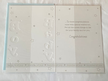 On The Birth Of Your Twin Babies Baby Boys Twins Boys New Baby Boy Born Birth Card Blue-Pictures/Silver Words/Rectangle Foil Detail(PH32725E)