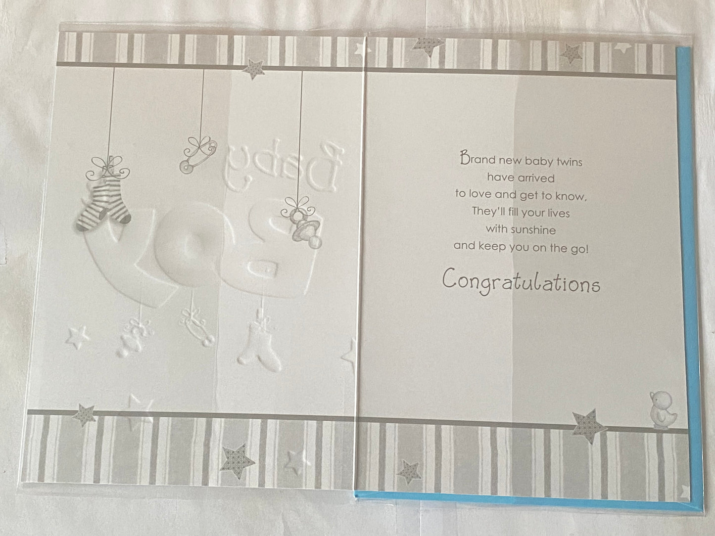 Congratulations On The Birth Of Your Twin Boys New Baby Boy Twins Boys New Baby Boys Born Birth Card Blue/White Words/Stripes Foil Detail(PH34437E)