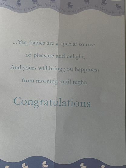 Congratulations On The Birth Of Your Twins New Baby Born Birth Card Blue/White/Silver Prams Foil Detail(PRELUDE32115)