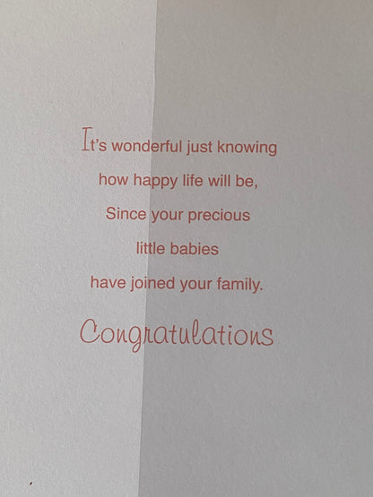 Congratulations On The Birth Of Your Babies Card Unisex/Boy/Girl Triplets Twins Quads Multiple Birth Born White-Yellow/Silver Squares Foil Detail(KI32846)