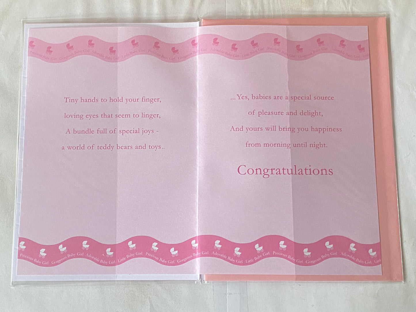 Congratulations On The Birth Of Your Babies Card Girl Triplets Twins Quads Multiple Birth Girls Born Pink/White/Silver Prams/Words Foil Detail(PRELUDE32116)