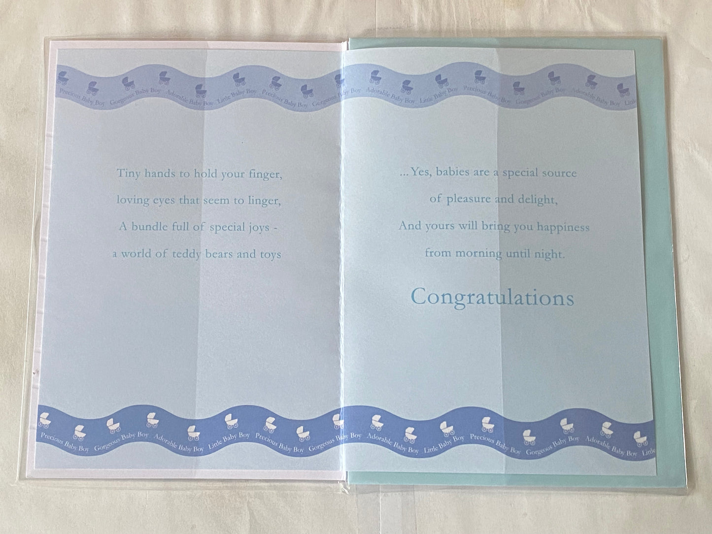 Congratulations On The Birth Of Your Babies Card Boy Triplets Twins Quads Multiple Birth Boys Born Blue/White/Silver Prams/Words Foil Detail(PRELUDE32115)