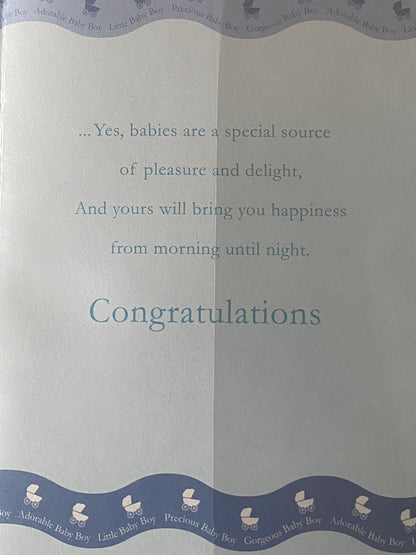 Congratulations On The Birth Of Your Babies Card Boy Triplets Twins Quads Multiple Birth Boys Born Blue/White/Silver Prams/Words Foil Detail(PRELUDE32115)