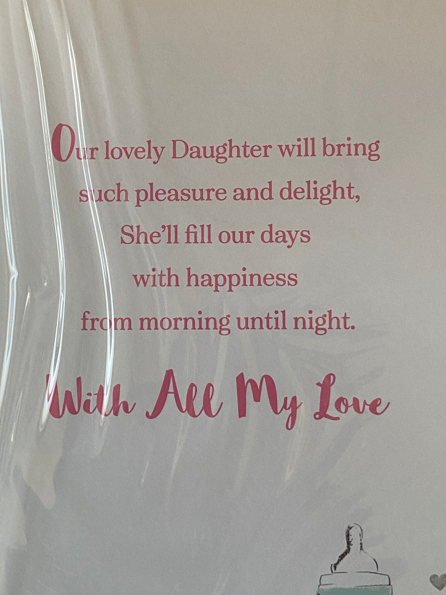 On The Birth of Our Beautiful Daughter with Love New Baby Girl Card Grey/Pink/Green/Gold Balloons/Words Gems/Glitter/Foil Detail(PRELUDE45550)