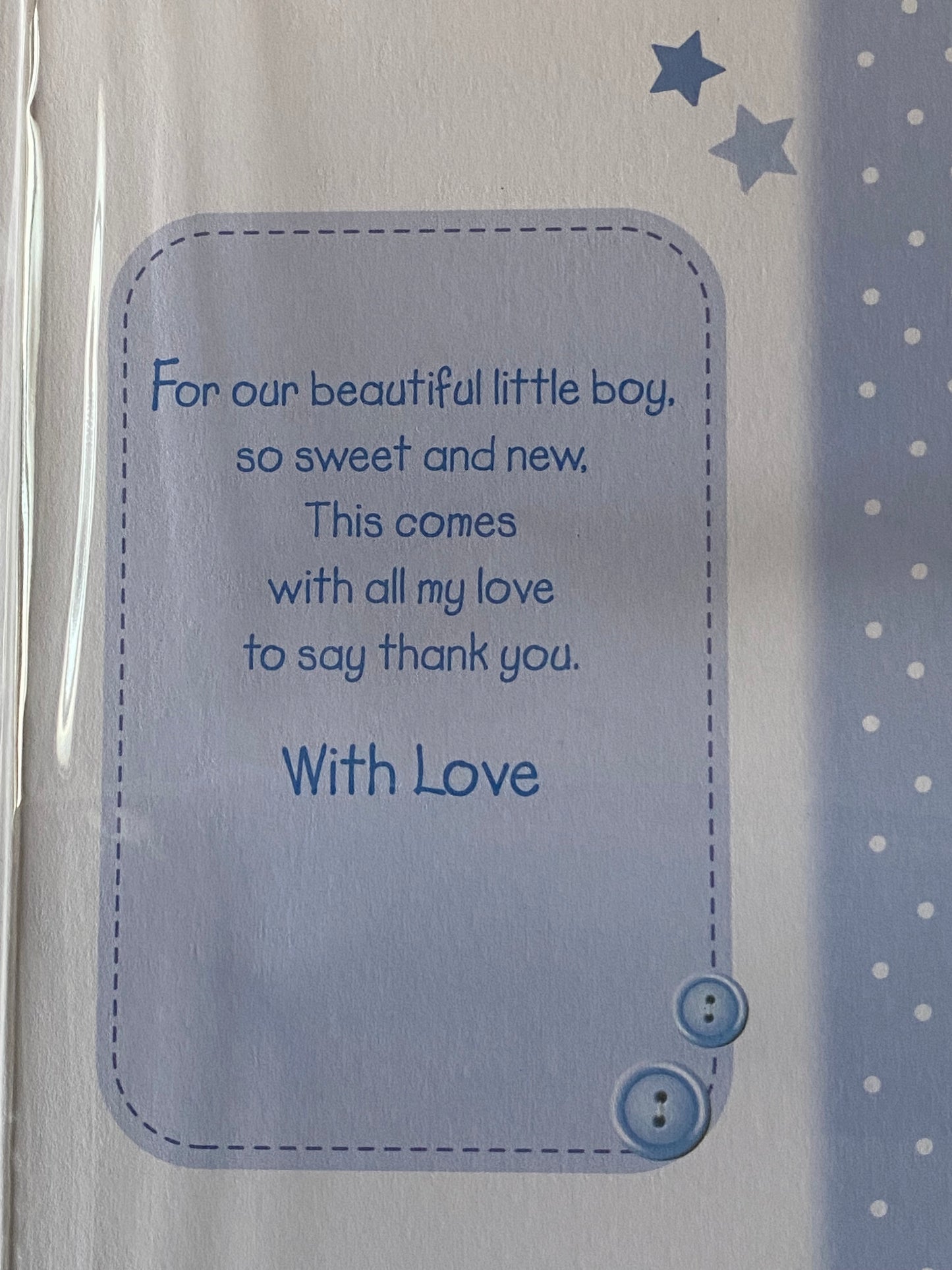 With All My Love & Thanks On The Birth of Our Beautiful Son A Little Bundle Of Love Cute AS A Button Laughter Sunshine & Happiness New Baby Boy Born Birth Card Words Foil Detail(KINGSLEY35878)