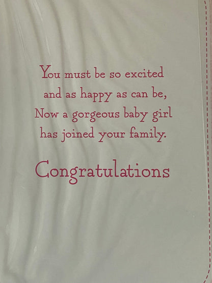 On The Birth of Your Gorgeous Daughter It's A Girl New Baby Girl Born Card Pink Words Foil Detail(PH44444A)