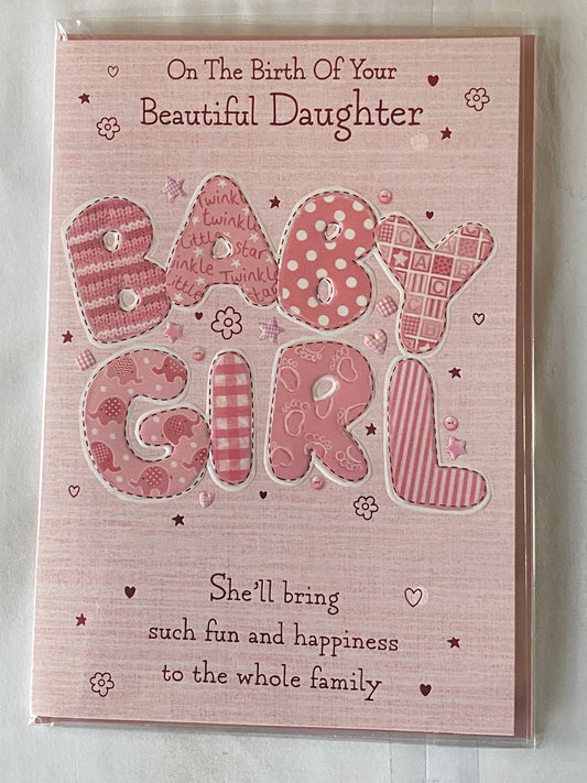 On The Birth of Your Beautiful Daughter Baby Girl New Baby Girl Born Card Pink Words Foil Detail(PH44444E)