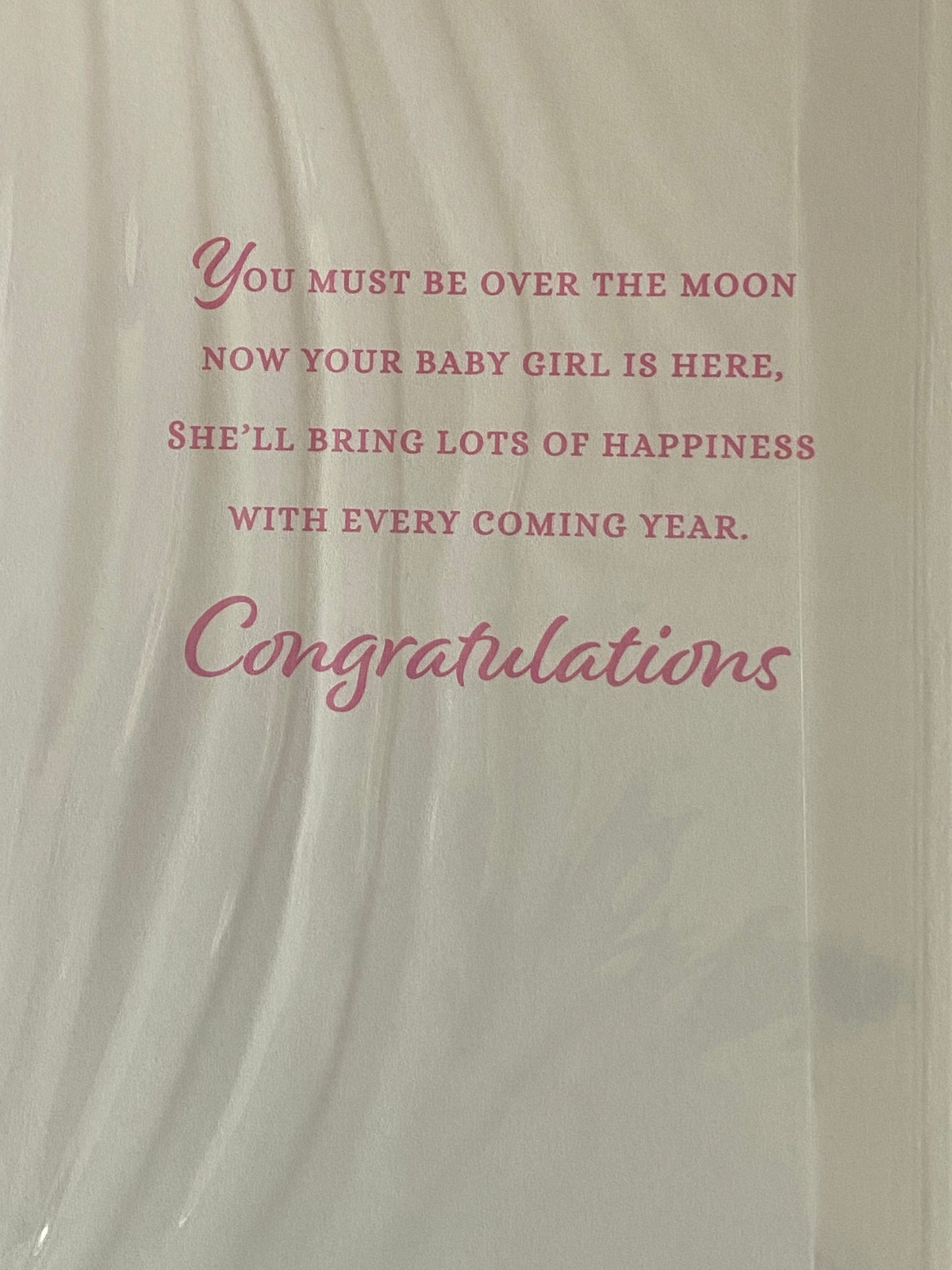 On The Birth of Your Lovely Daughter New Baby Girl Born Card Teddy/Pink Hammock/Pink Balloons Foil Detail(VA214E)