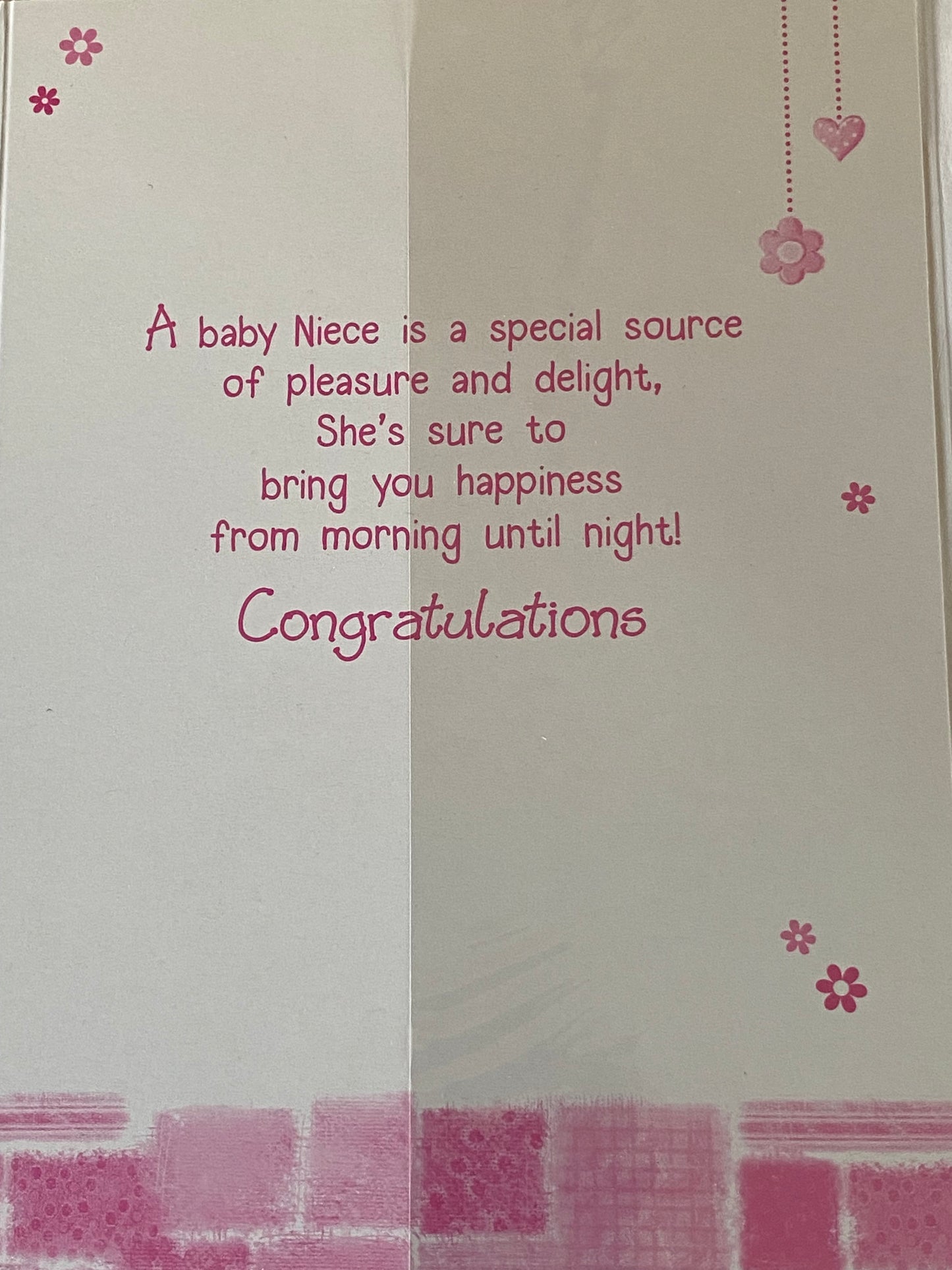 Congratulations On The Birth Of Your New Niece New Baby Girl Born Card Grey Teddy/Pink Check Blanket Foil Detail(PH37265E)