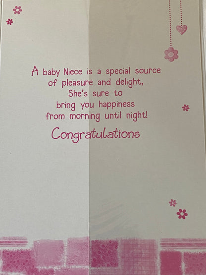 Congratulations On The Birth Of Your New Niece New Baby Girl Born Card Grey Teddy/Pink Check Blanket Foil Detail(PH37265E)