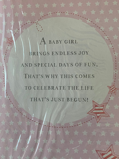 Congratulations You Have A New Niece Beautiful Baby Girl Birth Of Your Niece New Baby Born Card White/Pink Teddy/Blanket/Stripes/Words Ribbon/Foil Detail(PRELUDE39821)