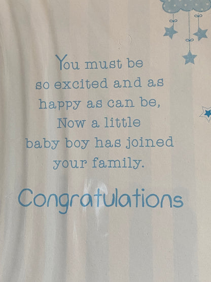 Special Wishes On The Birth Of Your New Baby Nephew New Baby Boy Born Card Blue/Green/Silver/Yellow Words/Spots/Bunting Glitter/Foil Detail(PH41080A)