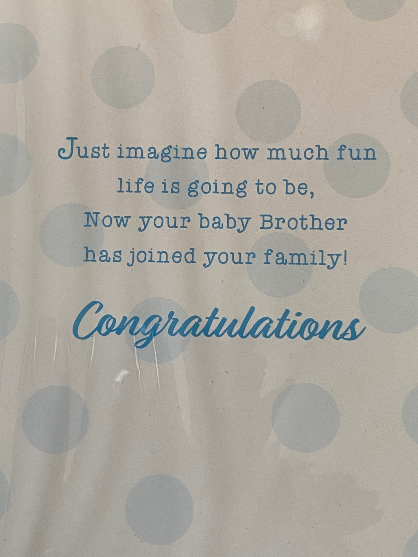 Congratulations On The Birth of Your Little Brother New Baby Boy Born Card Teddy/White Bath/Blue Duck/Blue Spots Glitter/Foil Detail(PH47359E)