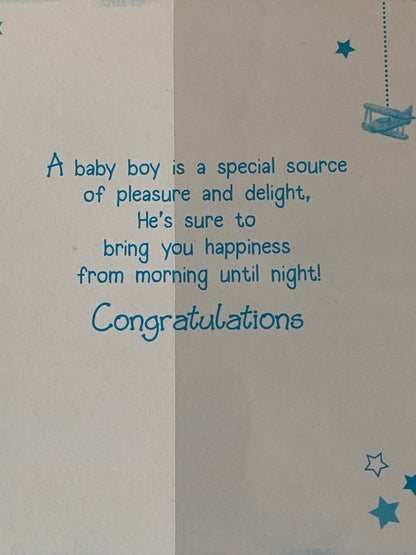 Congratulations On The Birth of Your Baby Brother New Baby Boy Born Card Grey Teddy/Blue Check Blanket Foil Detail(PH37268E)