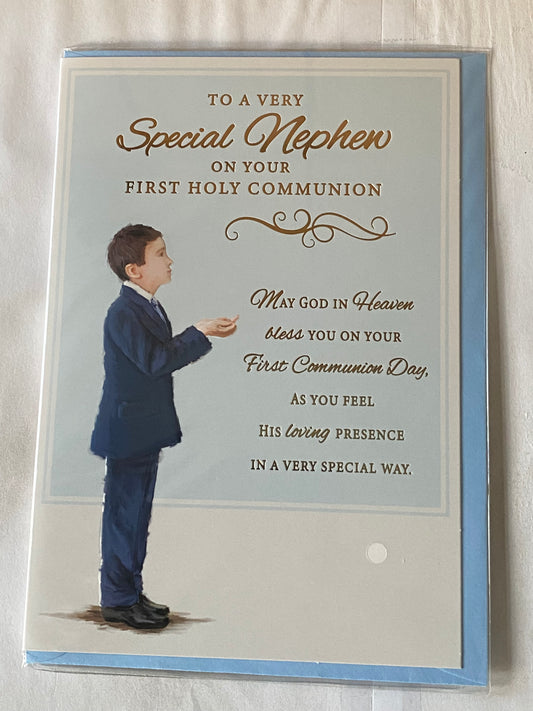 To A Very Special Nephew On Your First Holy Communion Card 1st Boy Receiving Communion/Gold Words Foil Detail(PH47576E)