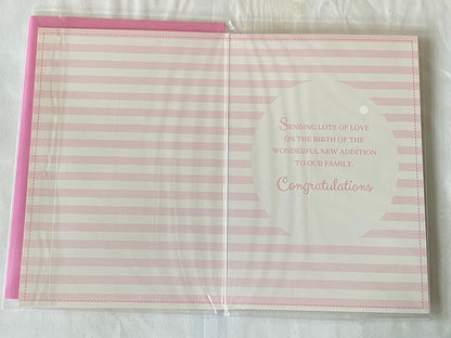 With Love And Thanks On The Birth of Our Beautiful Granddaughter Gorgeous Baby Girl New Baby Girl Born Card from The Grandparents White/Pink Words/Stripes Glitter/Foil Detail(PH44848E)