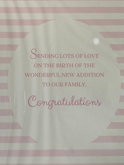 With Love And Thanks On The Birth of Our Beautiful Granddaughter Gorgeous Baby Girl New Baby Girl Born Card from The Grandparents White/Pink Words/Stripes Glitter/Foil Detail(PH44848E)