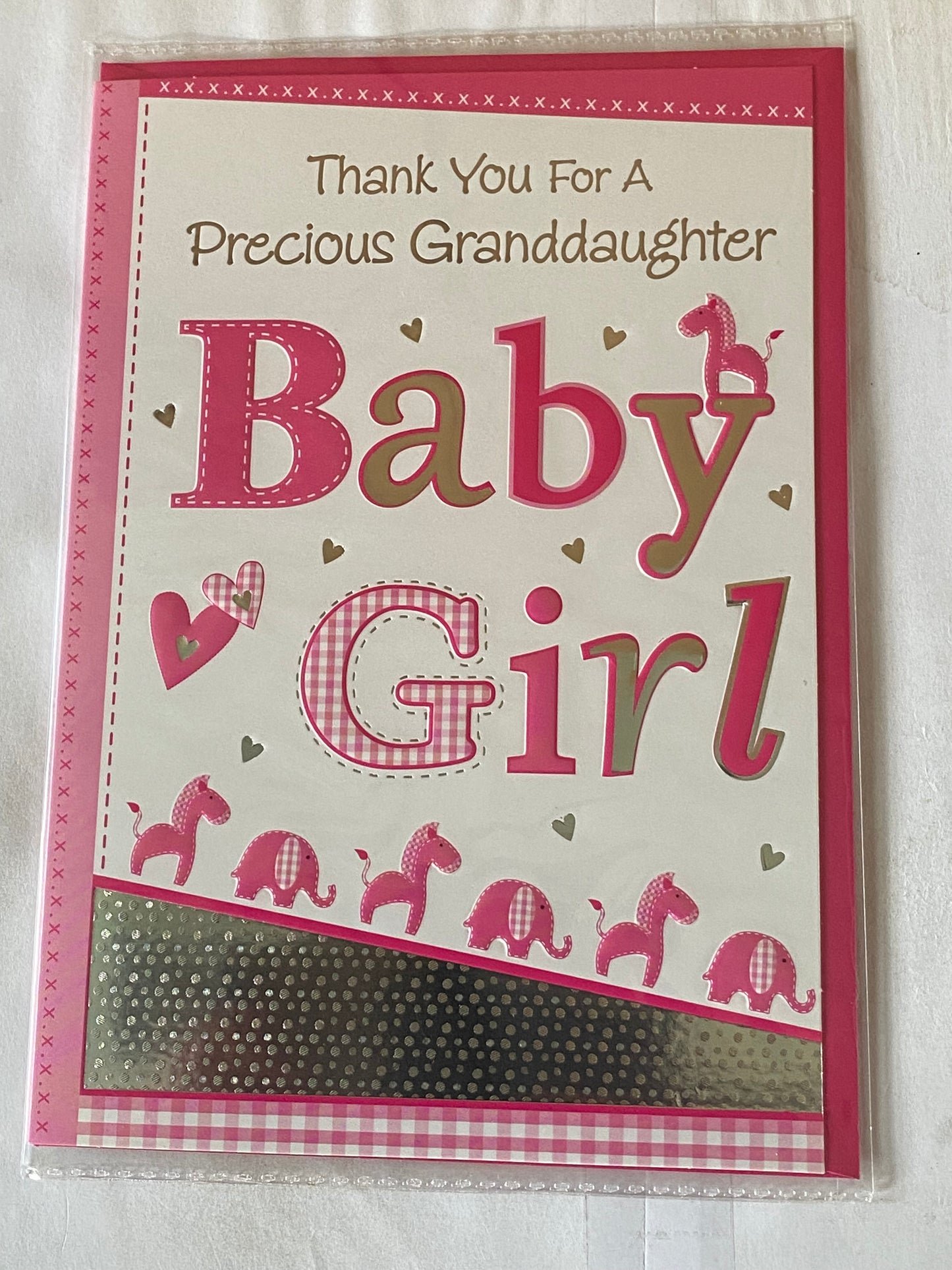 Thank You For A Precious Granddaughter Baby Girl New Baby Girl Born Birth Card from The Grandparents Words/Animals Foil Detail(PH35649A)