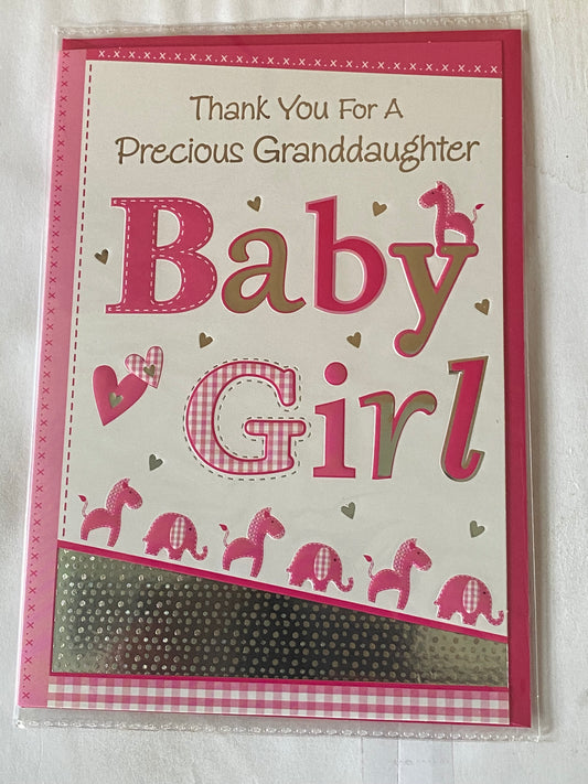 Thank You For A Precious Granddaughter Baby Girl New Baby Girl Born Birth Card from The Grandparents Words/Animals Foil Detail(PH35649A)