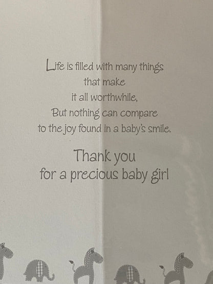 Thank You For A Precious Granddaughter Baby Girl New Baby Girl Born Birth Card from The Grandparents Words/Animals Foil Detail(PH35649A)