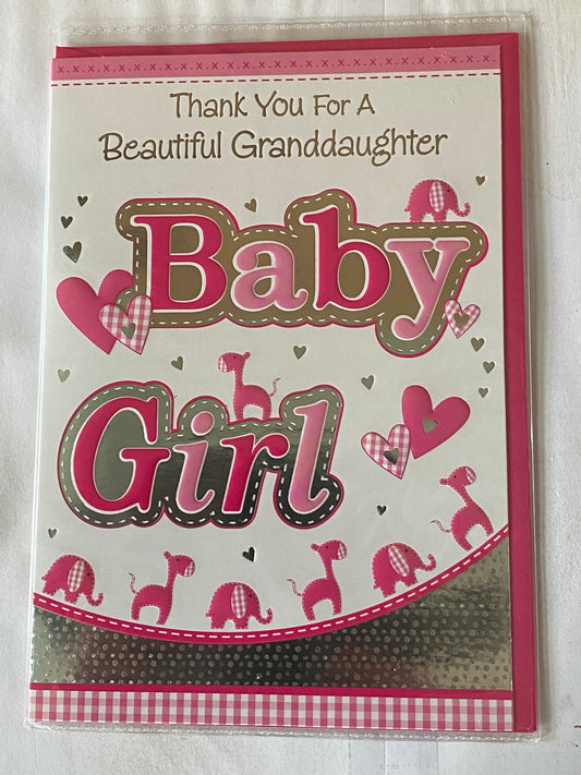 Thank You For A Beautiful Granddaughter Baby Girl New Baby Girl Born Birth Card from The Grandparents Words/Animals Foil Detail(PH35649E)