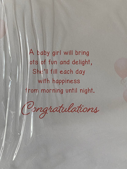 Congratulations On The Birth of Your Granddaughter New Baby Card To Grandparents Teddy/Pink Balloon/Silver Words 3D/Glitter/Foil Detail(PRELUDE48267)