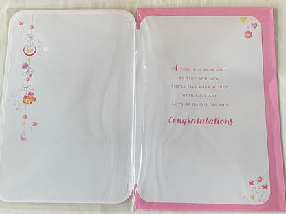 On The Birth of Your Granddaughter Congratulations New Baby Girl Born Card To Grandparents Pink Glitter Heart/Words 3D/Glitter/Foil Detail(PRELUDE47315)