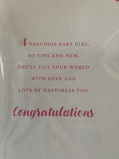 On The Birth of Your Granddaughter Congratulations New Baby Girl Born Card To Grandparents Pink Glitter Heart/Words 3D/Glitter/Foil Detail(PRELUDE47315)