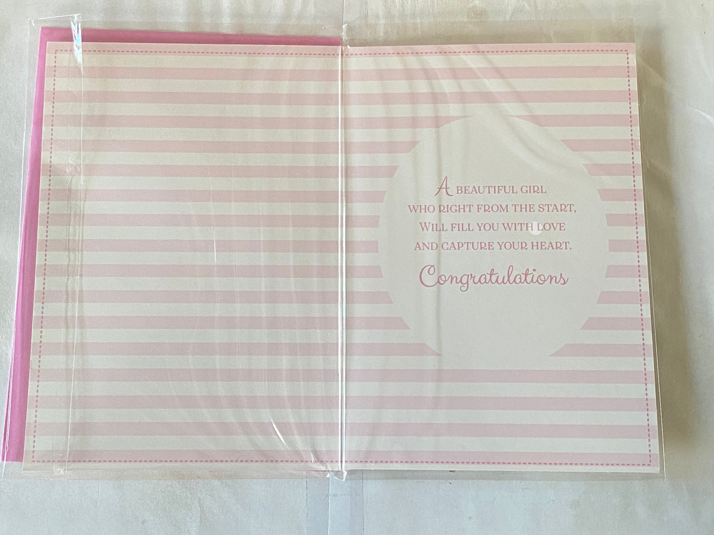 Congratulations On The Birth of Your Great-Granddaughter Gorgeous Baby Girl New Baby Girl Born Card To The Great-Grandparents White/Pink Words/Stripes Glitter/Foil Detail(PH44848E)