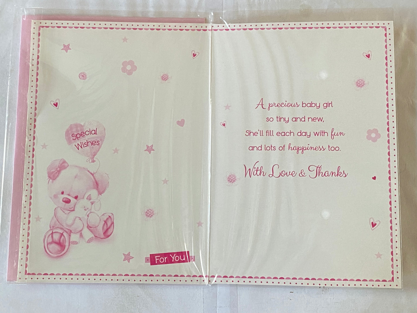 With Love On The Birth Of Our Great-Granddaughter Baby Girl New Baby Born Card From The Great-Grandparents White-Teddy Holding Rabbit/Pink Words Foil Detail(PH41077E)