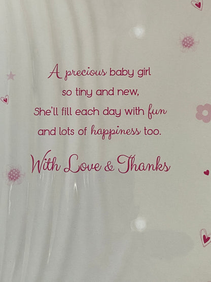 With Love On The Birth Of Our Great-Granddaughter Baby Girl New Baby Born Card From The Great-Grandparents White-Teddy Holding Rabbit/Pink Words Foil Detail(PH41077E)