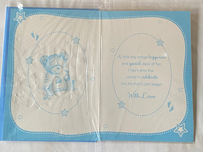 With Love On The Birth Of Our Grandson Baby Boy New Baby Born Card From The Grandparents White/Blue Baby Teddy/Bottle Foil Detail(PH42354E)