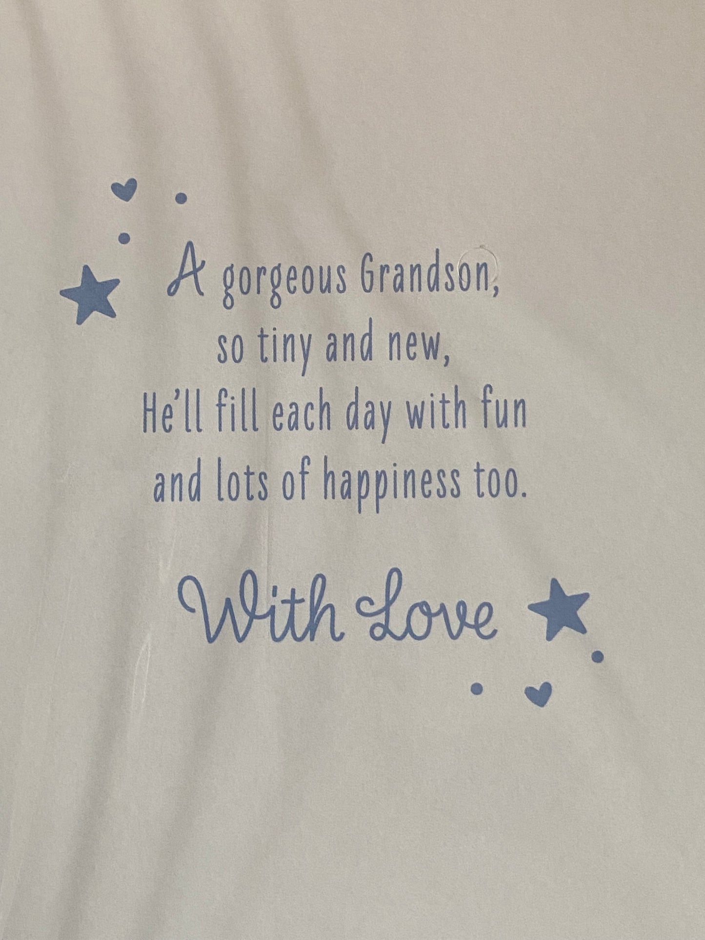 On The Birth of Our Grandson Sending You Lots Of Love New Baby Boy Born Card From The Grandparents Teddy Holding Blue Blanket/Balloons/Bunting/Blue Words Foil Detail(PH48412E)