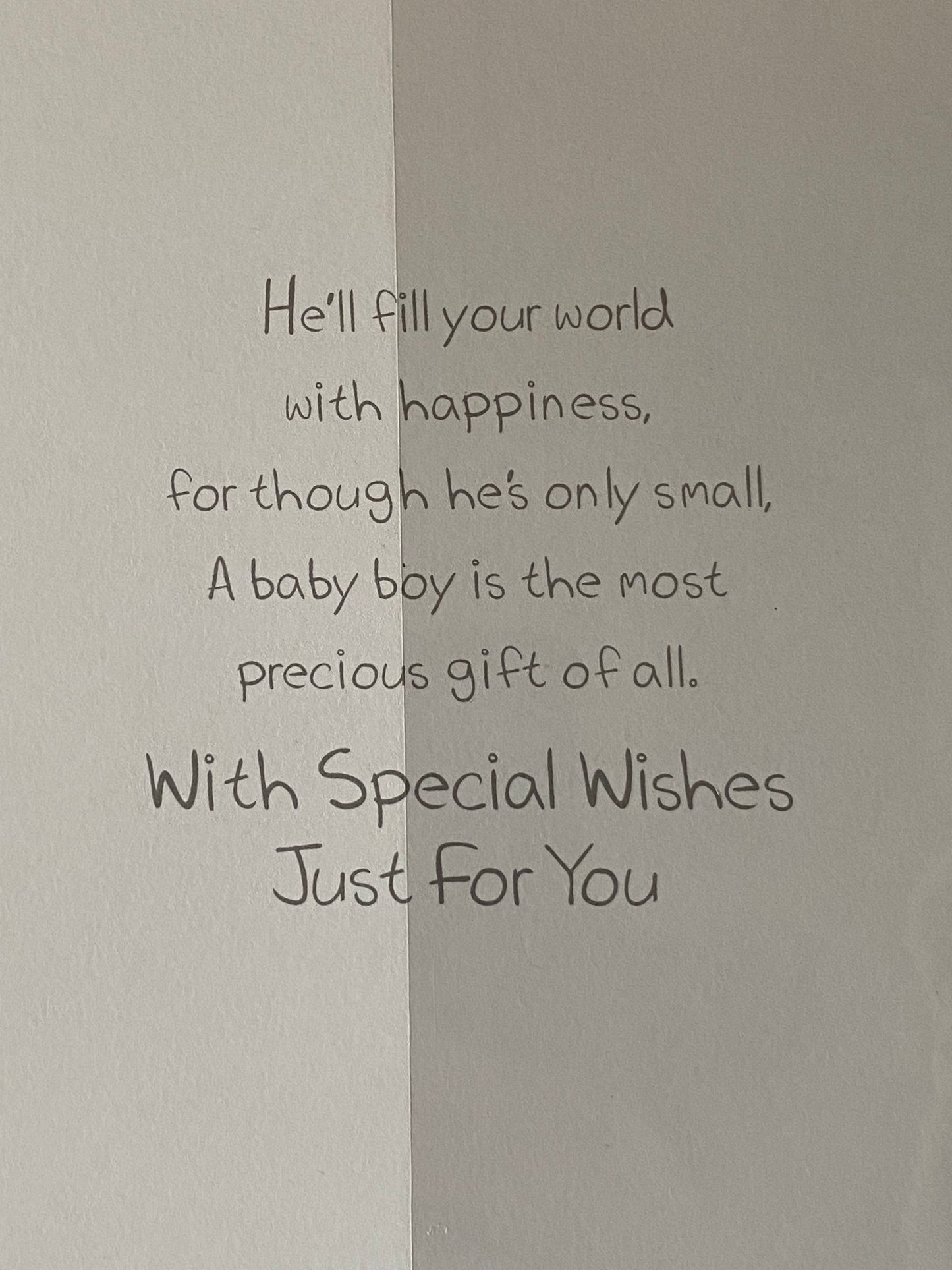 Thank You for A Precious Grandson Baby Boy Our New Baby Born Birth Card from Grandparents Blue/White/Silver Baby Face+Feet Foil Detail(PH45651A)