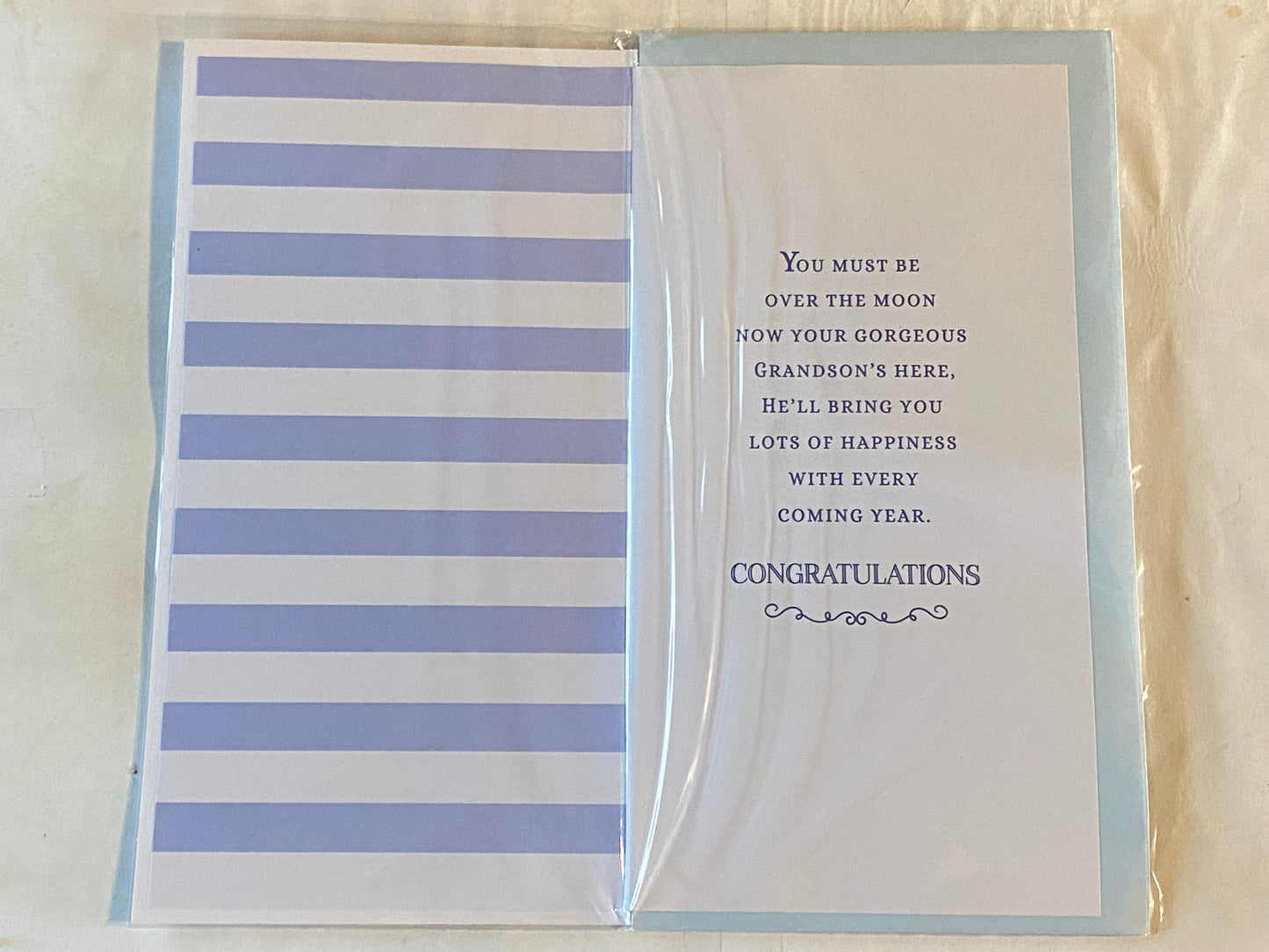 Welcome To Your Gorgeous Grandson New Baby Boy Birth Your Grandson Born Card To The Grandparents White/Blue Baby Feet/Hands/Booties/Cot 3D/Foil Detail(PRELUDE45543)