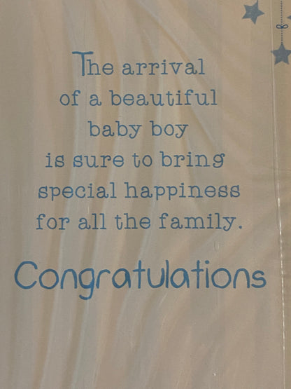 Congratulations On The Birth of Your Precious Grandson New Baby Boy Born Card to The Grandparents Blue/Green/Silver/Yellow Words/Stripes/Bunting Glitter/Foil Detail(PH41080E)